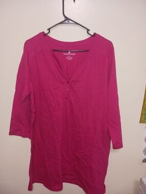 Woman Within Bright Fuchsia Henley Tunic Medium A-19